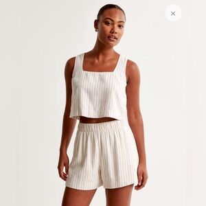 Abercrombie and Fitch Linen Blend Tan Striped Set, size Large NWT